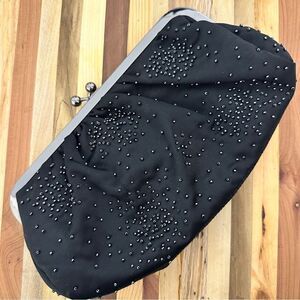 Express Black Beaded Evening Bag Clutch